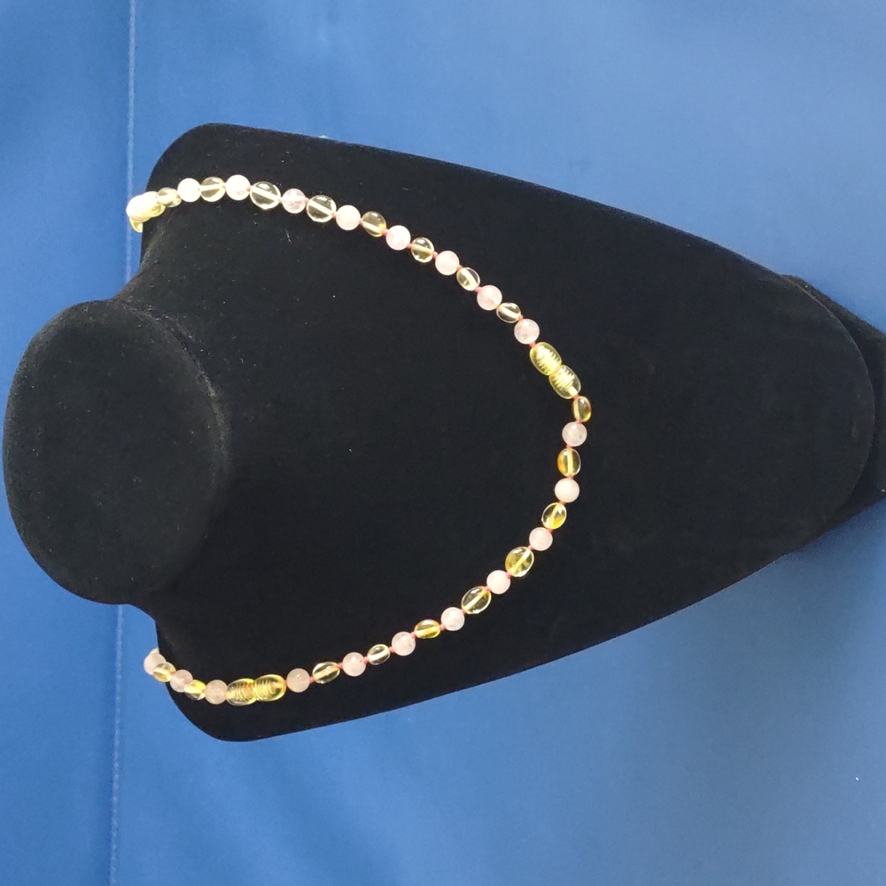 Real Healing Baltic Yellow Amber with Natural Rose Quartz Gemstone